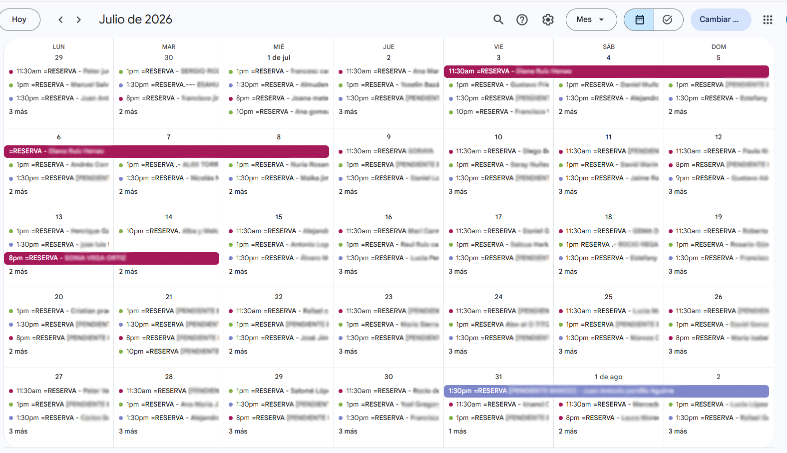 Sincronización Google Calendar